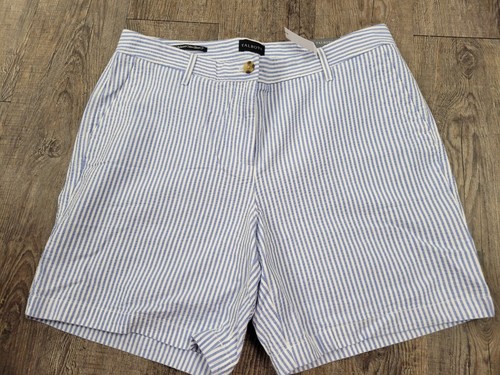 Talbots NWT Relaxed Chino Shorts Seersucker Blue Stripe Women's 10 - 7" Inseam