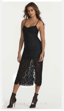 Love Shack Fancy Sima Black Lace Midi Slip Dress S NWT