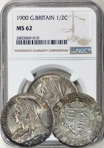Great Britain 1900 Victoria Half Crown NGC MS-62. Luster!