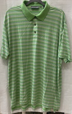 Hickey Freeman Golf Polo Short Sleeves Aqua Green Stripe  Mens XL