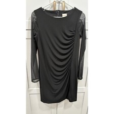 Chico's Little Black Dress Sheer Sleeve Ruched Cocktail Party Size 0