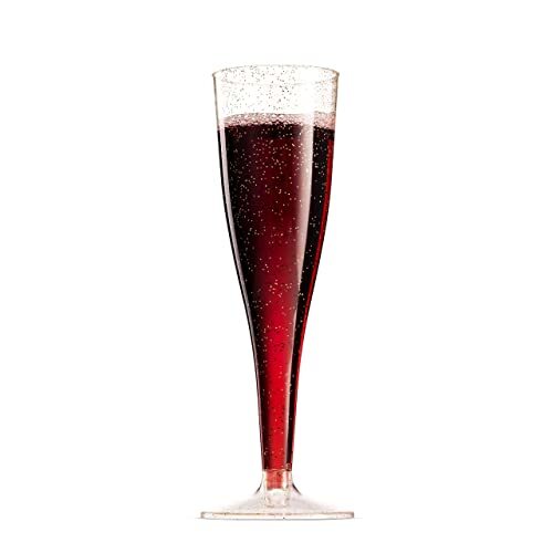100 Pack Gold Glitter Plastic Champagne Flutes 5 Oz Clear Plastic Toasting - Picture 7 of 10