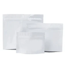 Double-Sided Glossy White Horizontal Wide Stand Up Resealable Packaging Bags