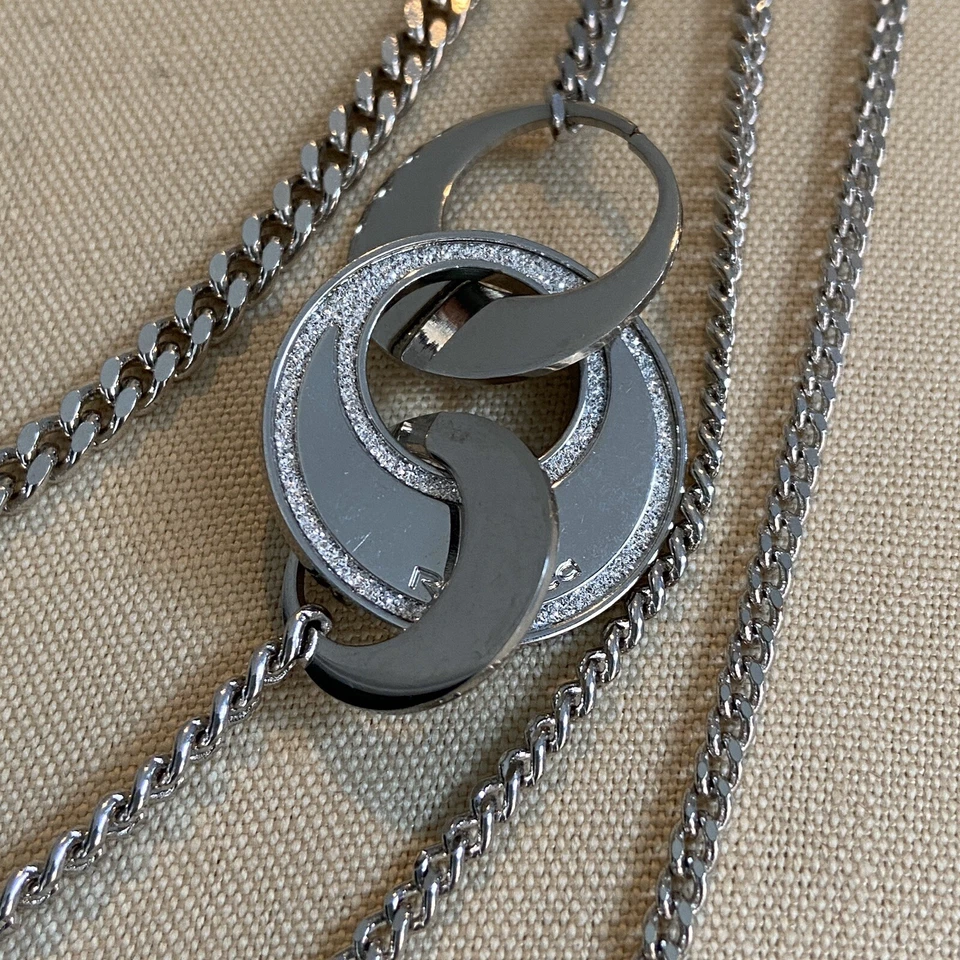 Nuevo Collar REBECCA Italia $420 Bronce Rodio/Acero GRIFFE - Media Luna 4 Hilos Foto 4 de 4