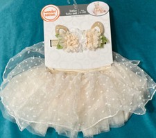 Newborn Tutu Photo Shoot Bodysuit Baby Girl Set of 2 Skirt  Flower Head Band