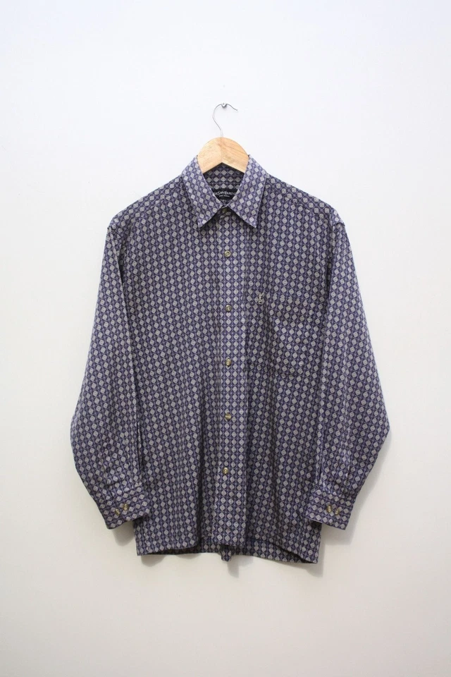 Camisa Yves Saint Laurent Vintage L/S Azul Marino Seda Para Hombre Foto 2 de 4