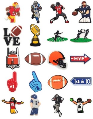 20Pcs American Football Shoe Charms Bulk Pins for Boys Girls