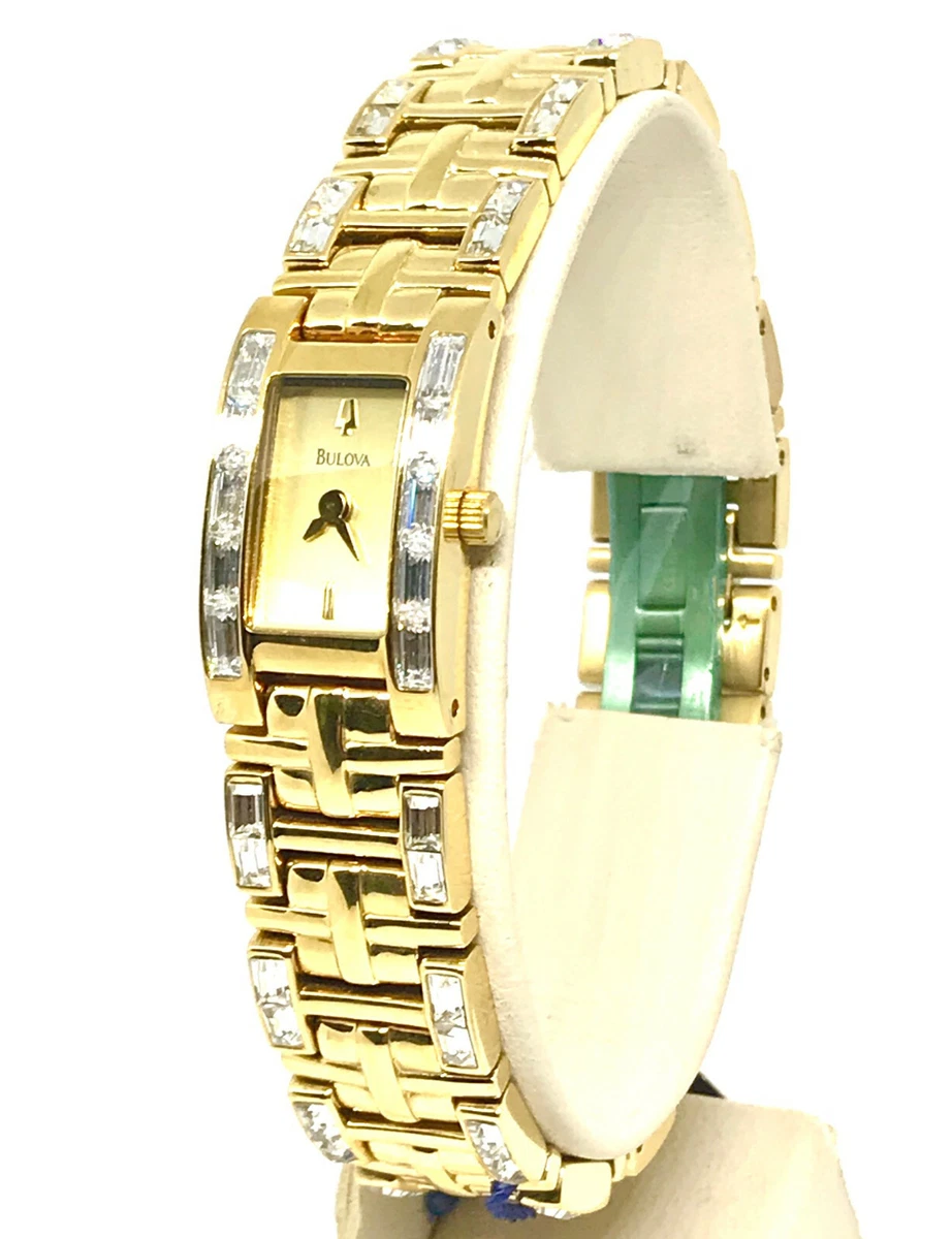 Bulova Watches 97T89 Women s Gold Tone Square Face CZ Crystal Encrusted