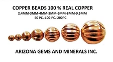 Real Copper Beads Round Corrugated 2.4mm-3mm-4mm-5mm-6mm-8mm-9.5mm 50-100-200Qty