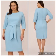 Adrianna Papell Tie Waist Crepe Sheath Dress Baby Blue Mist 16 NEW Without Tag