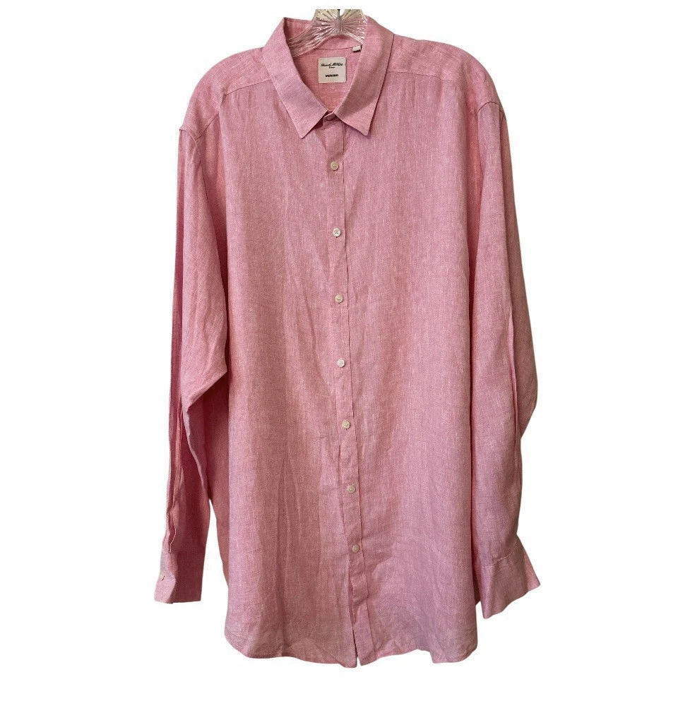 BAIRD MCNUTT Murano Shirt Mens 100% Linen Long Sleeve Button Down Pink 2XB