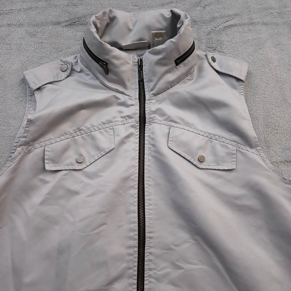 Chaleco cortavientos Chico's Zenergy para mujer talla 2 gris con capucha cremallera completa bolsillos Foto 2 de 4