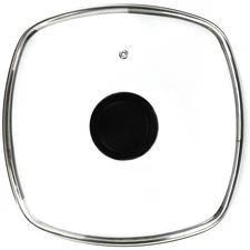 Square Glass Lid for Grill Pans with Steam Vent Hole - Fits Lodge Cast Iron