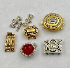 6 Vtg. Variety Rhinestone Replacement Clasps for 2 & 3 Strand Necklace Bracelet