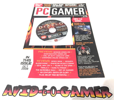 PC Gamer Demo Disc & Index Card  Diablo 1 & 2 / Spore Creature Creator Oct 2008