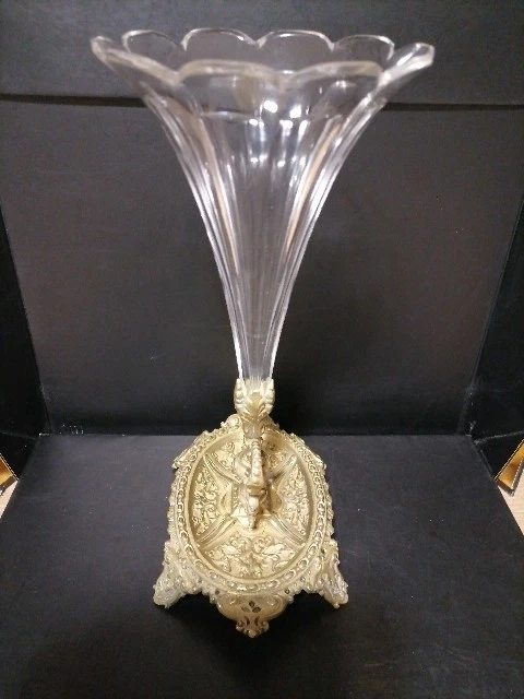 centre de table En Bronze Et Coupe En Cristal - Photo 4/4