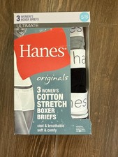 Hanes Women's Cotton Boxer Briefs 3 pairs, size small, size 5, grey, Blk, stripe