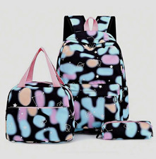 Unisex Kids Black Pink Blue Multicolor Unicorn Animal Print Backpack Set 3-Piece