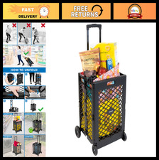 Folding Mesh Rolling Utility Cart - Collapsible Hand Crate on Wheels, 55 Lbs Cap