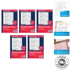 Customizable 100-Set Money and Rent Receipt Books - 3-Part Carbonless Style