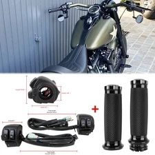 Motorcycle 1" Handlebar Hand Grips w/ Switch Control Housing For Harley Softail