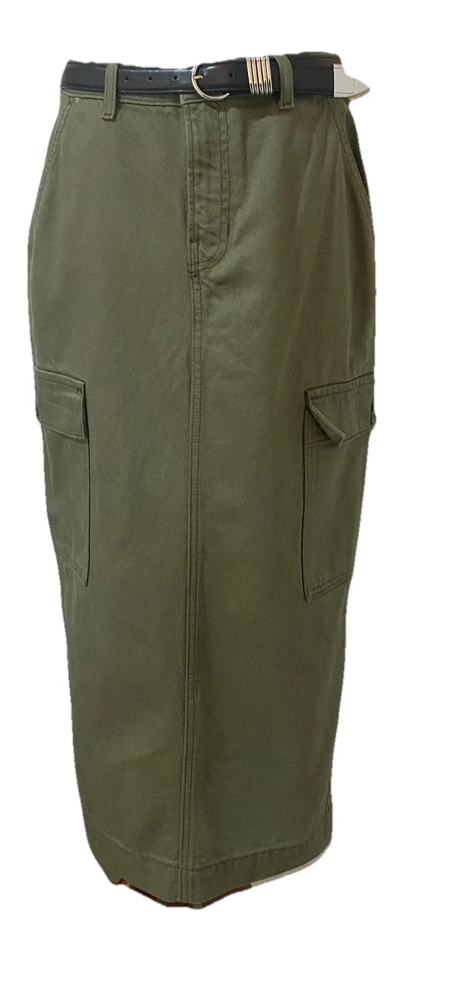 SKIRT Gianni Bini Women's Green Cargo Midi with Belt Size 28 Waist NWT