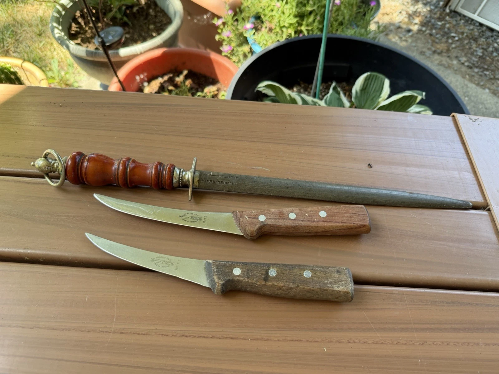 Vintage Germany Quality F. Dick Knife Sharpening Steel - Plus 2 F Dick Knives