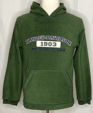 Harley-Davidson Hoodie Fleece Youth Kids L 14/16 Kangaroo Pullover Green 1903
