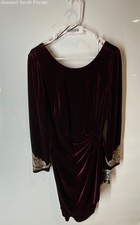 Alex Evenings Womens Wine Stretch Velvet Beaded Ruched Sheath Dress Sz 12 W/ Tag