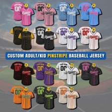 Custom Pinstripe Baseball Jersey, Personalized Team Name Number Logo