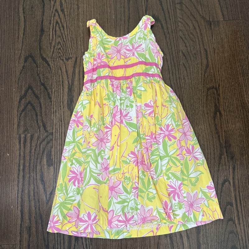 Vintage Lilly Pulitzer Girls 4 Yellow Pink Elephant Floral Sun Dress White Label