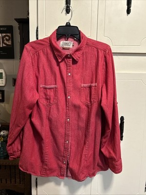 C.E Schmidt Red Pearl Snap Work Wear Fit For Her Women's Long Sleeve Button  1X