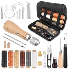 40pcs Portable Sewing Awl Kit with Bag, Awl Tool Leather Stitching Waxed Thre...