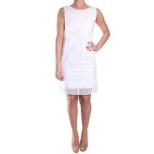 Tahari Fran Laser Cut Shift Dress Women’s Size 8 White Sleeveless Cotton Stretch