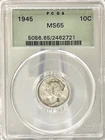 New Listing1945 MERCURY DIME 1Oc PCGS MS 65