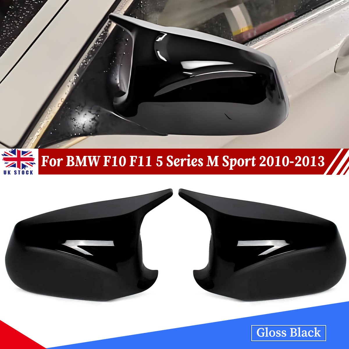 Rearview Wing Mirror Covers Gloss Black For BMW 5-Series F10 F11 Pre-LCI 11-13
