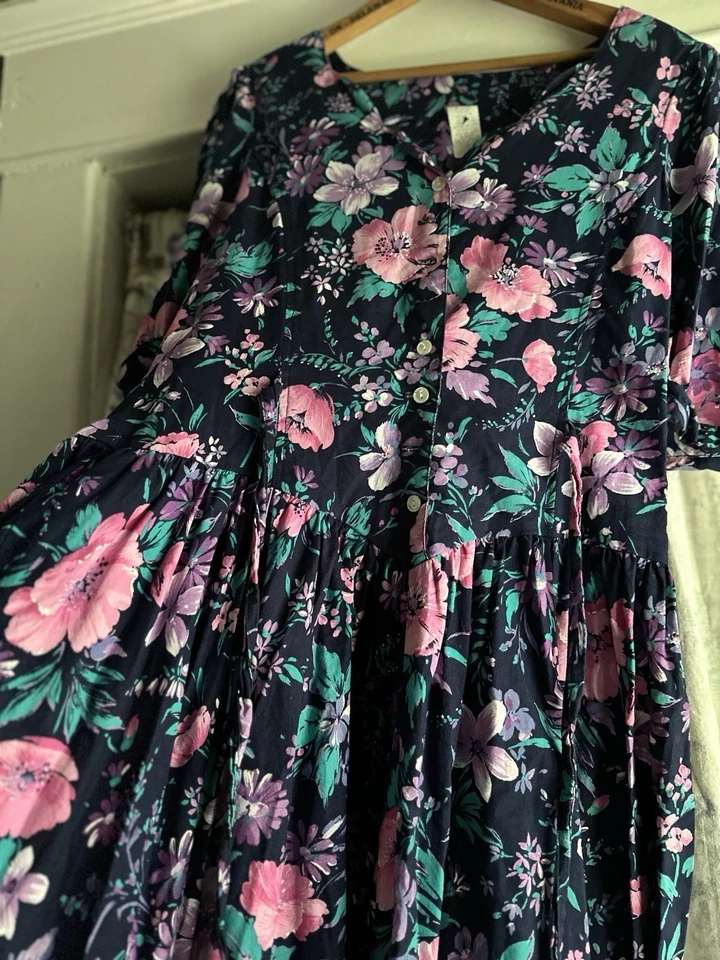 Vestido vintage de algodón floral para mujer con botones años 80-90 Cottage Core Fairycore Foto 4 de 4