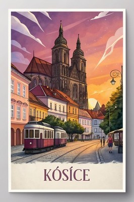 Kosice Slowakei - Lebendige Stadt Reise Poster, Wahrzeichen Kunstdruck_mehrDetail_4k_2