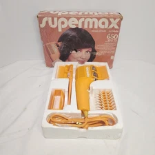 Vtg 1970's SUPERMAX Gillette 650 Watt Styler YELLOW Complete In Box TESTED