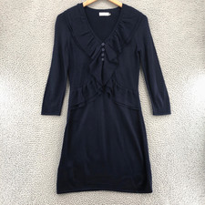 Calvin Klein Dress Womens Medium Navy Knit Sweater Above Knee Ruffled Button Up