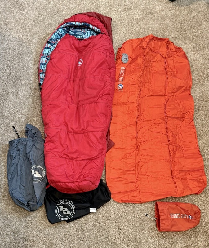 Big Agnes Little Red Kids Sleeping Bag 15f with  Air Core Sleeping Pad 20x48