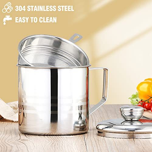 Grease Container Stainless Steel Bacon Grease Saver with Fine Mesh Strainer 1... - Picture 6 of 12