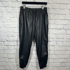 A New Day Women  s Black Faux Leather Drawstring Jogger Pants Sz Small