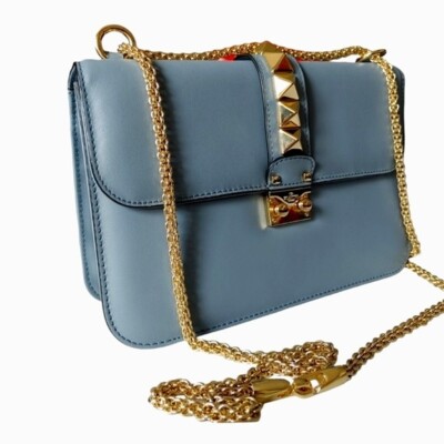 Valentino Garavani Blue Leather Rockstud Glam Lock Bag | eBay