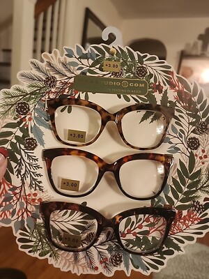 Max Studio Premium 3 Pair CAT'S EYE'S Reading Glasses TORTOISE FRAMES NEW
