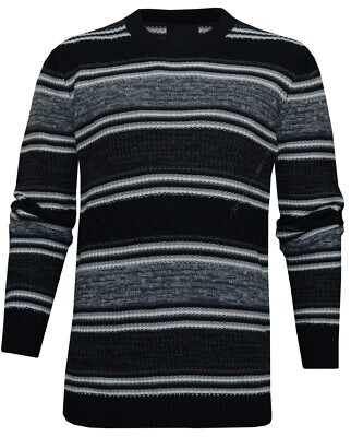 Herren Rundhals Pullover 100% Baumwolle Gestreift Strickpullover Oberteil Ex Store XS - 2XL
