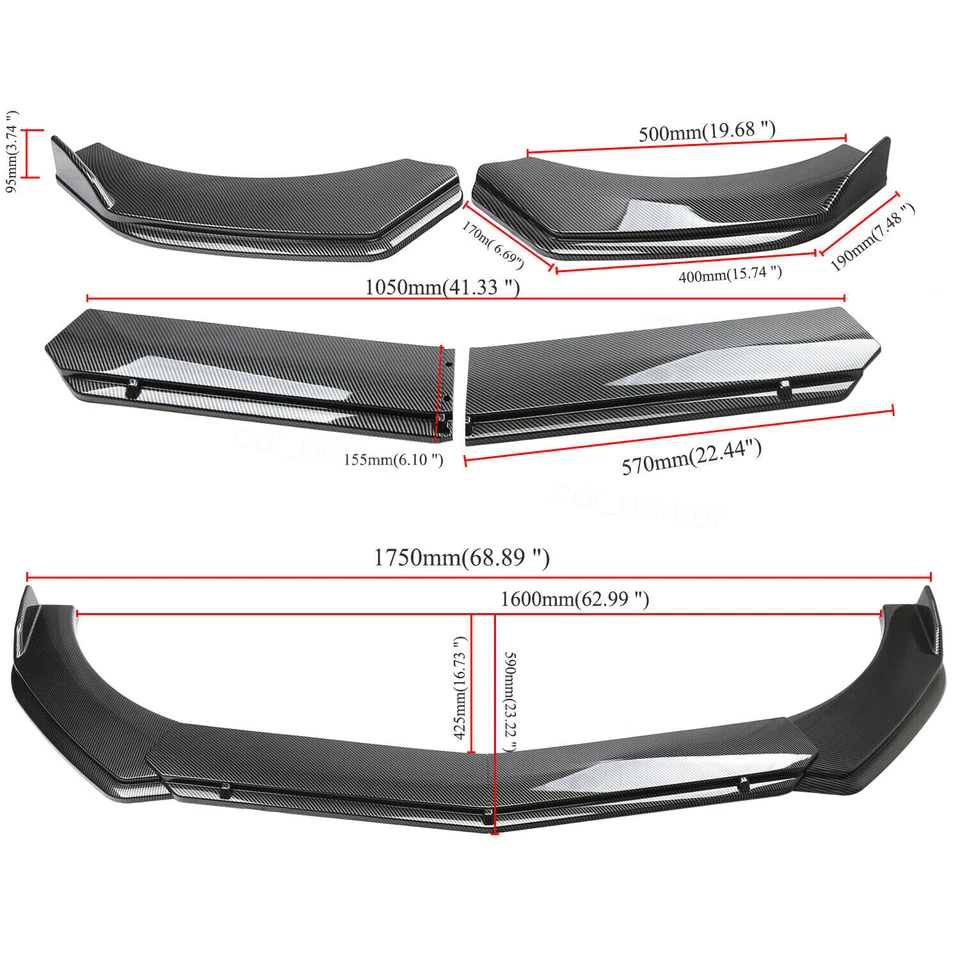 Carbon Style Black Front Spoiler Lip Splitter Body Kit For Toyota Land Cruiser - Imagem 3 de 4