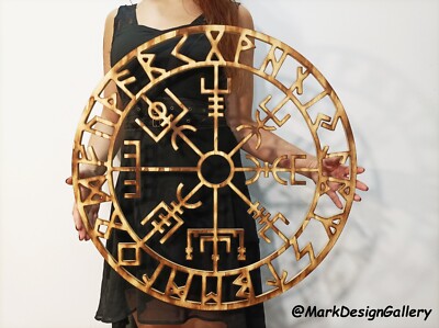 Nordischer Kompass Island Iceland Compass Vegvisir Wand deko Holz Wiking pagan