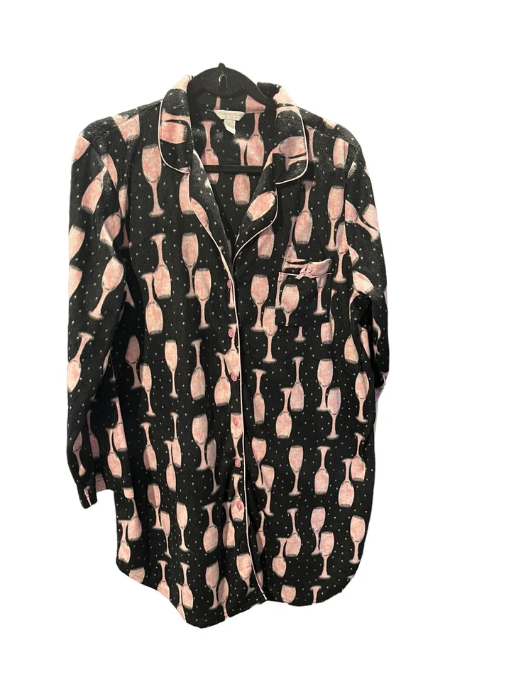 Camisa para dormir de vellón Charter Club Wine Glasses talla XL Foto 2 de 4