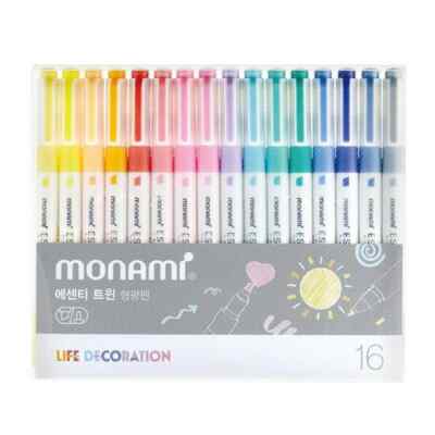 Monami Essenti Twin Pastel Highlighters   16 Colors | Korean Stationery Set